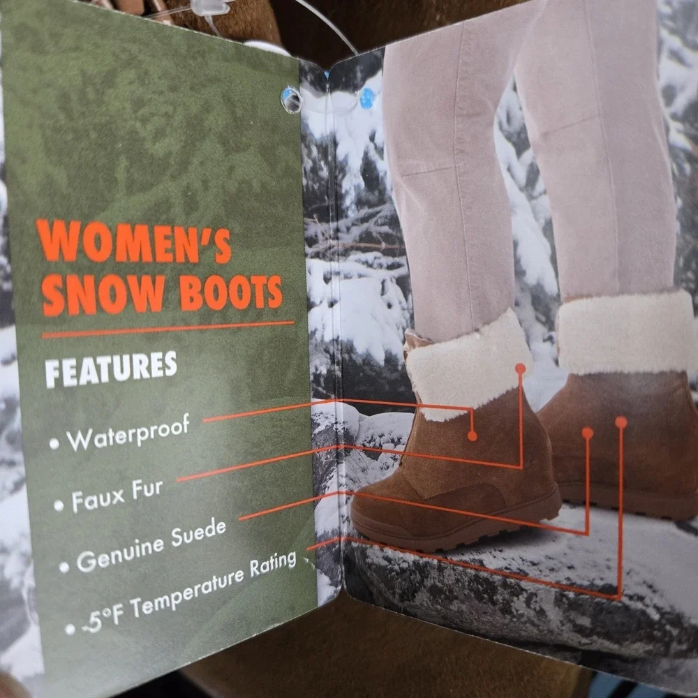 Ozark Trail Women's Wedge Waterproof Boots Sz 9 Faux Fur Cuff Front‎ Zipper Boho